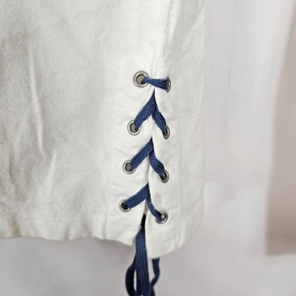 Tommy Girl Jeans Women's White Blue Top Shirt M Y2K Corset Punk Skater Rocker - Picture 12 of 16